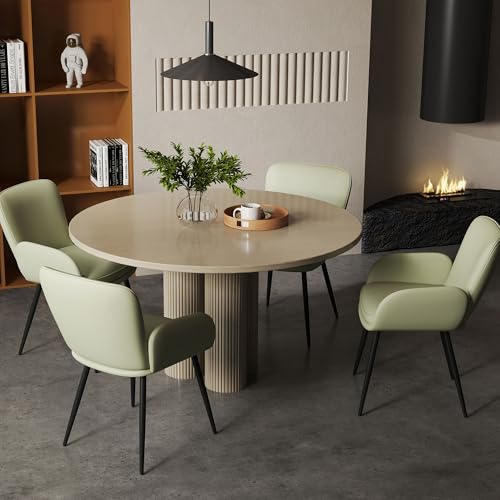 VKNOW Modern Faux Leather Dining Chairs Set of 4 with Armrest, Green | Armed Dining Room Chairs with Metal Legs, Kitchen Chairs for Restaurant Kitchen Living Room - color: Green-leather, size: Set of 4