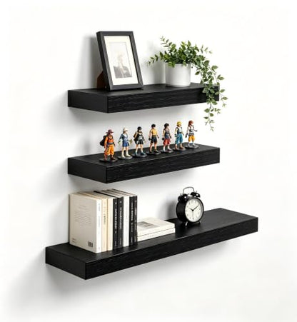 Vervida® Black Floating Wall Shelves Mixed 15+24in Set of 3 Combo Hidden | 3 Black Floating Shelves Mixed 2 x 15In & 1 x 24 Inches for Bedroom, Bathroom Kitchen, Invisible Brackets Easy Install - color: Black, size: Multi-Size Set