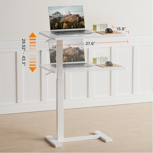Overbed Bedside Table with Hidden Casters, Adjustable Hospital & Home Use Bed Table, Rolling Laptop Table, Movable Standing Desk, White - color: White, style: Non-Tiltable