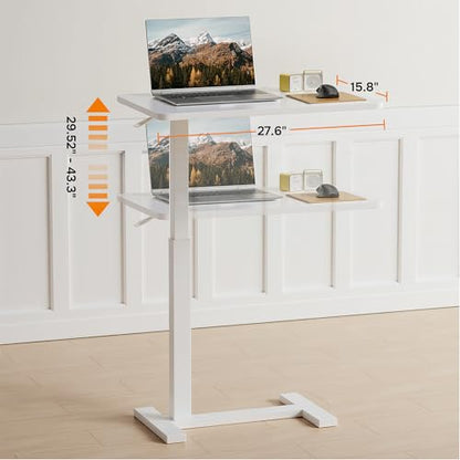 Overbed Bedside Table with Hidden Casters, Adjustable Hospital & Home Use Bed Table, Rolling Laptop Table, Movable Standing Desk, White - color: White, style: Non-Tiltable