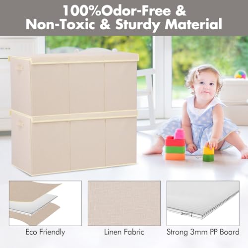 167L Large Toy Box Chest Storage with Lid, Collapsible Kids Toy Storage | Toy Chest with with Removable Divider for Kids, Boys, Girls, Nursery, Living Room, Bedroom, 35.5"x17" x17" (Linen Beige) - color: Extra Extra Large Beige