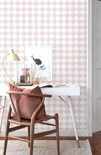 Safiyya Pink Wallpaper Geometric Checkered Peel and Stick Wallpaper Self Adhesive Removable Contact Paper Pink Check Wall Paper for Bedroom Nursery Room Cabinet 78.7"x 17.3" - color: Pink, size: 17.3" x 78.7"