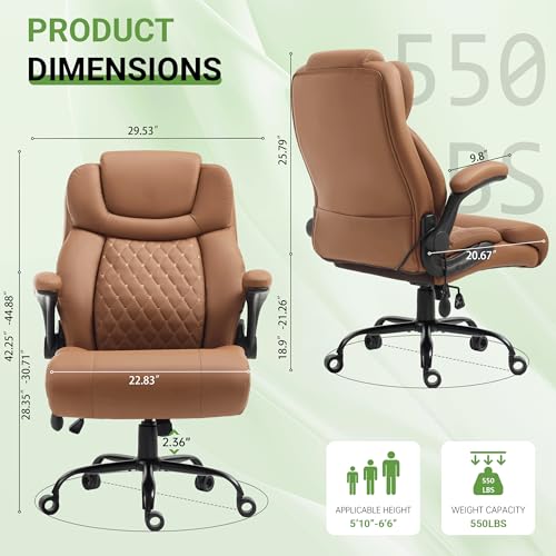 Office Chair, Big and Tall Executive Chair with Air-Lumbar Support, Breathable Desk Computer Chair with Adjustable Flip-up Armrests, Wide Cushion Seat Swivel Home Office Chair - color: Brown