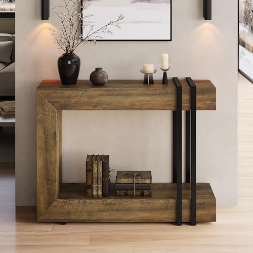 Einhomn 42.5" Console Table Behind Couch, 2-Tier Narrow Entryway Table with Storage, Wood Sofa Tables for Hallway/Entrance/Living Room/Foyer, Rustic Brown - color: Rustic Brown