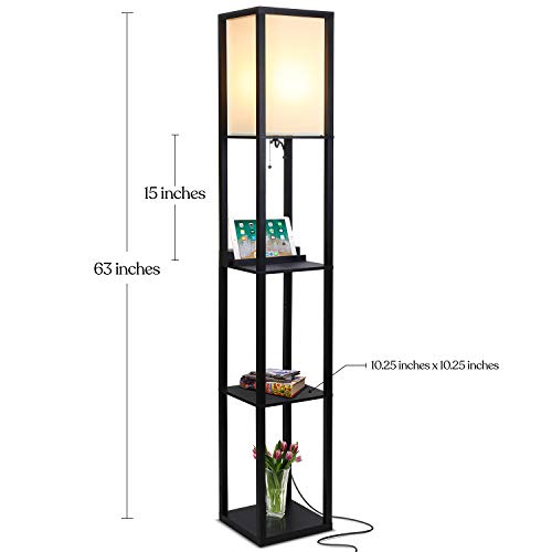 Brightech Maxwell – Modern Shelf Floor Lamp with USB Ports, Wireless Charging & Outlet – Versatile Corner Display and Lamp with Shelves, Storage Solution for Living Room, Office, Bedroom – Black - color: Black
