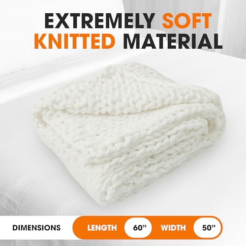 Cheer Collection Chunky Knit Blanket - Throw Blankets for Bed & Couch, Cozy Chunky Knit Throw Blanket, Ultra-Soft Oversized Knitted Blanket, Machine Washable Knit Throw Blanket- 50''x60'', Off White - color: Off White