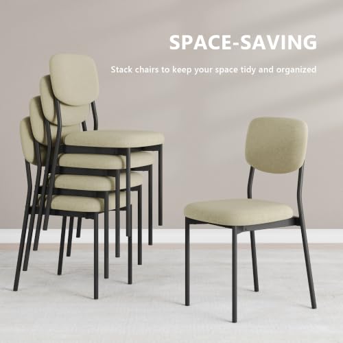 Einhomn Upholstered Dining Chairs Set, Modern Stackable Dining Room Chairs with Soft Velvet Backrest, Kitchen Chairs with Sturdy Metal Legs for Living Room, Restaurant, Set of 2,Beige Linen - color: Beige Linen