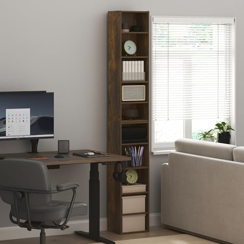 Furinno PASIR Book Shelf, 10-Tier Bookshelf, Bookcase with Open Shelf, 9.2 x 11.8 x 78.7, for Living Room, Bedroom, Home Office, Amber Pine - color: Amber Pine, size: 10-Tier, 12-Inch Width