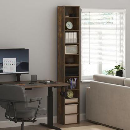 Furinno PASIR Book Shelf, 10-Tier Bookshelf, Bookcase with Open Shelf, 9.2 x 11.8 x 78.7, for Living Room, Bedroom, Home Office, Amber Pine - color: Amber Pine, size: 10-Tier, 12-Inch Width
