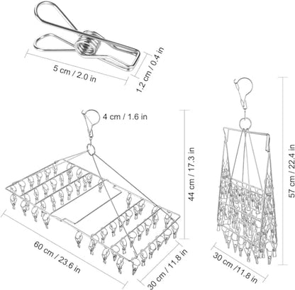 Folding Sock Dryer with 52 Peg, Stainless Steel Swivel Drying Rack Windproof Hook for Sock, Underwear, Lingerie, Sheet and All Small Item