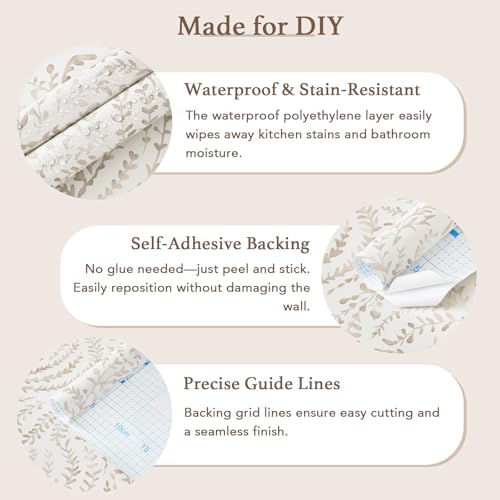 Peel and Stick Wallpaper Modern Boho Contact Paper Neutral Beige Wall Paper Removable Waterproof Self Stick Renter Friendly Wallpaper for Bedroom Living Room Bathroom Kitchen Vinyl 17.3"x78.7" - color: Light Brown, size: 17.3" x 78.7"