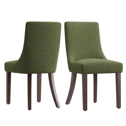 MALOL Wooden Dining Chairs Set of 2, Upholstered Kitchen & Dining Room Chairs with Solid Wood Legs Curved Backrest Farmhouse Accent Chair for Dining/Kitchen/Living Room, Green - color: Green, size: Set of 2