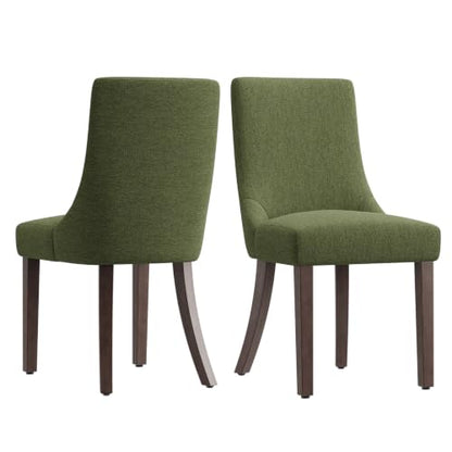 MALOL Wooden Dining Chairs Set of 2, Upholstered Kitchen & Dining Room Chairs with Solid Wood Legs Curved Backrest Farmhouse Accent Chair for Dining/Kitchen/Living Room, Green - color: Green, size: Set of 2