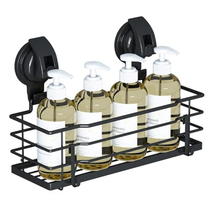 TESOT Suction Cup Shower Caddy, Shower Shelf Soap Dish with Hooks for Razor, Sponge, Rust Proof 304 Stainless Steel, Black - color: Black