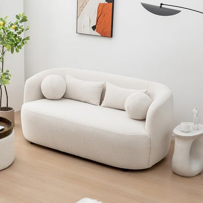 KINWELL 68" Boucle Upholstered Loveseat with 4 Toss Pillows, Beige | No Assembly Deeper 2-Seater Sherpa Couch Settee Love Seat Sofa with 3 Height Options for Small Spaces Apartment Living Room - color: Beige, size: Loveseat