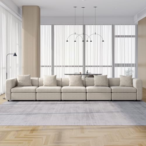 5 Seater Velvet Sectional Sofa, Modern Oversized Couch with 5 Pillows, 5 Seat Sofa Couch for Living Room, Apartment, Office, Small Space, Beige (No Ottoman), 173.23" L - size: 5 Seat Sofa (No Ottoman)