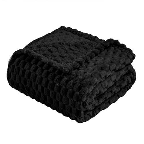 Vessia Flannel Fleece Throw Blanket(50x70 inch), 3D Jacquard Black Fuzzy and Warm Blanket for Couch,Sofa,Bed,Chair, 300GSM Super Soft Touch Cozy Lightweight Throw for All-Season Home Decor - color: Black-3d, size: 50x70 inch