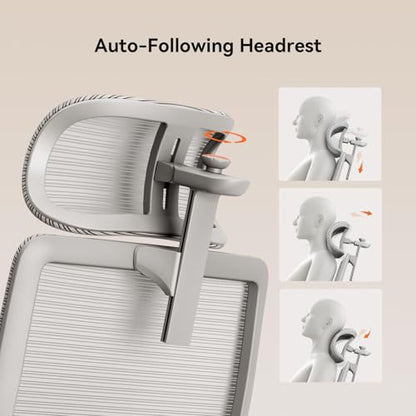 Ergonomic Office Chair-Home Office Desk Chair with Footrest, Auto-Following Backrest & Headrest, 4D Armrests, 96°-136° Recline - color: Grey, size: Without Laptop Table + Auto-Following Headrest