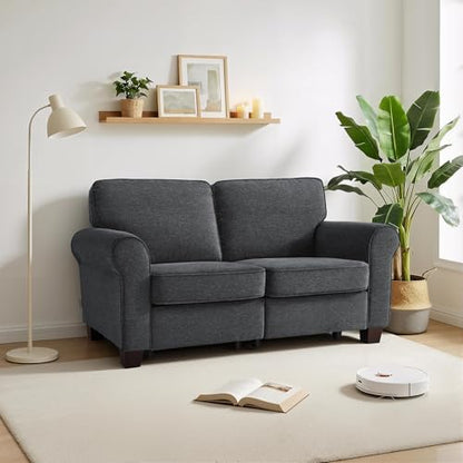 MCombo 67.7" Loveseat Sofa, 2-Seater Small Couch for Small Spaces, Classic Rolled Arm Upholstered Sofa with Solid Wood Legs for Living Room, Removable Cover, Chenille Fabric VE730 (Dark Grey) - color: Dark Grey