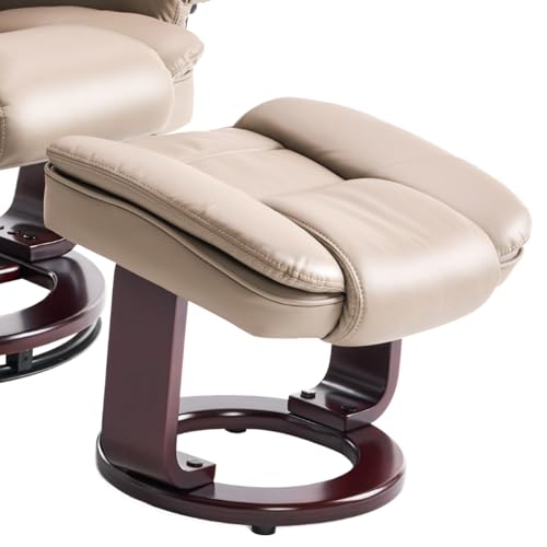Swivel Recliner Chair with Ottoman Reclining Lounge Sofa Footrest, Set of 1 | 360°Sturdy Wood Base, Soft Faux Leather, Upholstered Ultra-Plush Foam, Modern Armchair, Living Room Bedroom Office Reading - color: Taupe, size: Set of 1