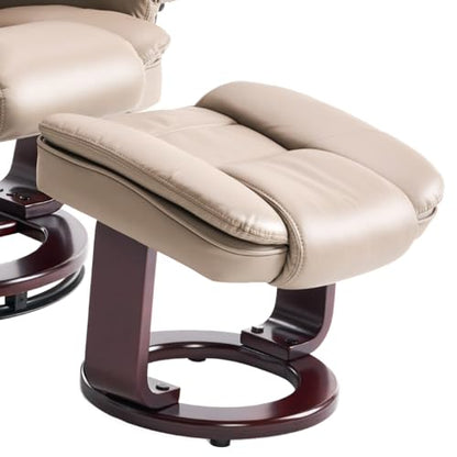 Swivel Recliner Chair with Ottoman Reclining Lounge Sofa Footrest, Set of 1 | 360°Sturdy Wood Base, Soft Faux Leather, Upholstered Ultra-Plush Foam, Modern Armchair, Living Room Bedroom Office Reading - color: Taupe, size: Set of 1