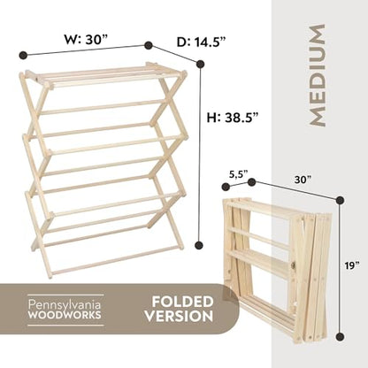 Premium American Maple Clothes Drying Rack - Handcrafted in Pennsylvania - Solid Wood Construction, Collapsible, Eco-Friendly Laundry Solution (Medium) - color: Medium | Flat Top