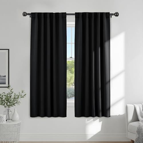 PONY DANCE Black Out Window Curtains - Thermal Blackout Curtain Drapes Set Shades Back Tab & Rod Pocket Panels Privacy Protect for Living Room, 42-inch Wide by 72-inch Long, Black, 2 Pieces - color: Black, size: 42"W x 72"L (Pack of 2)