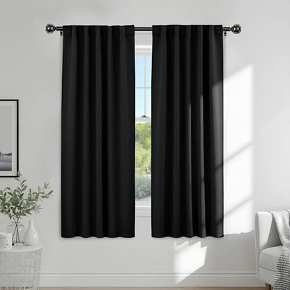 PONY DANCE Black Out Window Curtains - Thermal Blackout Curtain Drapes Set Shades Back Tab & Rod Pocket Panels Privacy Protect for Living Room, 42-inch Wide by 72-inch Long, Black, 2 Pieces - color: Black, size: 42"W x 72"L (Pack of 2)