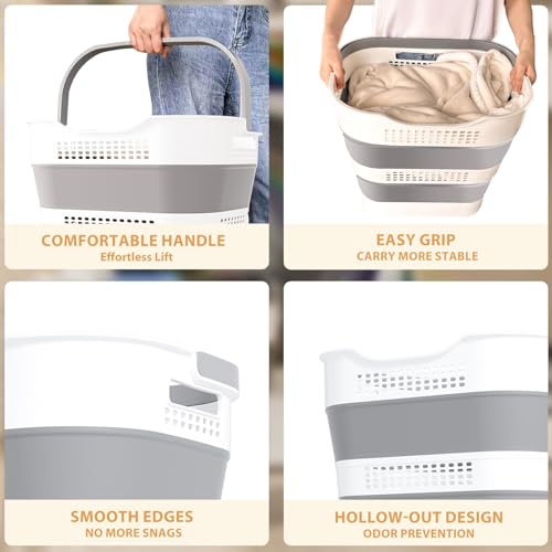 OOAMBB 43L+43L Collapsible Laundry Baskets plastic (Grey, 2 Packs) | Pop Up Laundry hamper/Storage Container, Foldable Laundry Basket with Handles, Durable,Space Saver