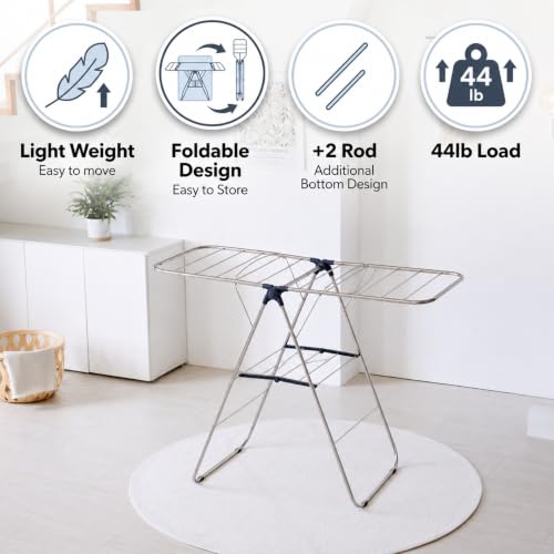 TRESBELLE Stainless Steel Clothes Drying Rack,Foldable Laundry Dryer,Size M | Space-Saving Garment Airer, Portable Indoor Outdoor Use, Heavy Duty Rustproof Design, Compact for Apartment Closets - size: Medium