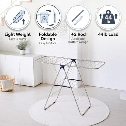 TRESBELLE Stainless Steel Clothes Drying Rack,Foldable Laundry Dryer,Size M | Space-Saving Garment Airer, Portable Indoor Outdoor Use, Heavy Duty Rustproof Design, Compact for Apartment Closets - size: Medium