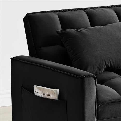 Sleeper Chair with Pull Out Bed, 3 In1 Convertible Couch Bed, Black | Adjustable Backrest,Soft Cushioning,Handy Side Pocket - color: D-black-g4