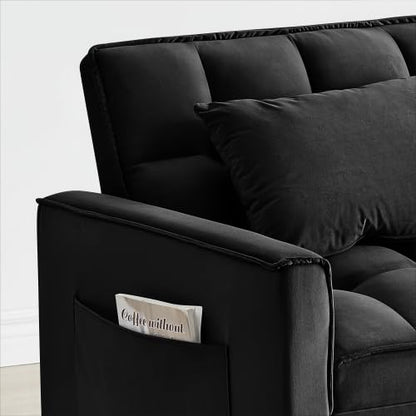 Sleeper Chair with Pull Out Bed, 3 In1 Convertible Couch Bed, Black | Adjustable Backrest,Soft Cushioning,Handy Side Pocket - color: D-black-g4