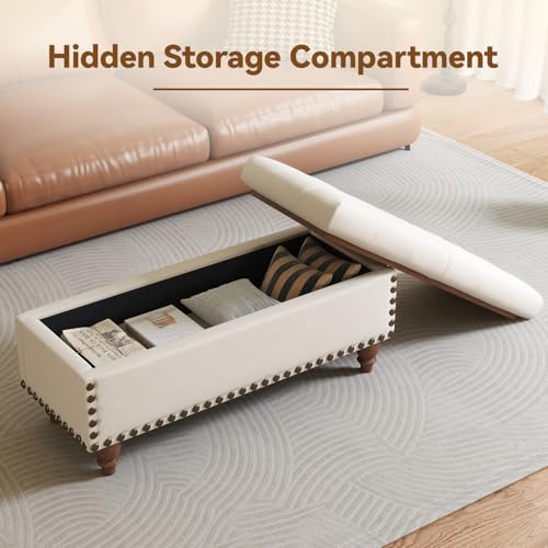 42'' End of Bed Storage Bench with Dual-Surface Lid, Upholstered Ottoman with Hidden Storage, Chenille Bench Seating with Wood Panel Seat for Entryway,Living Room,Bedroom-White - color: 1-white