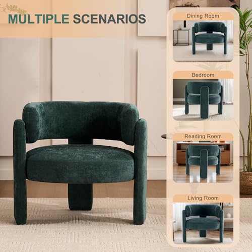Modern Accent Barrel Chair,Mid Century Single Armchair with Curved Backrest Upholstered Side Reading Chair with 3 Legs Comfy Sherpa Chair for Bedroom Home Office Living Room (Green,Set of 2) - color: Green, size: Set of 2