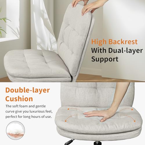 Home Office Desk Chair Comfy - Armless Criss Cross Chair with Wheels Vanity Chair Office Chairs Rolling Swivel Height Adjustable for Adults - Beige - color: Beige