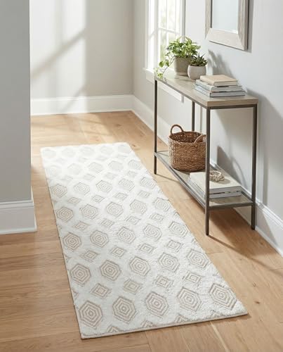 Rugs.com - Sabrina Soto Casa Rug – 6 Ft Runner Beige Cotton Textured Runner Modern Geometric Design, Perfect for Hallways and Entryways - color: Beige, size: 2'3" x 6' (Runner)