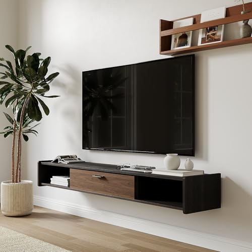 55'' Floating TV Stand,Wall Mounted TV Console,Walnut | Floating TV Cabinet, Under TV Shelf for Bedroom Living Room - color: Walnut, size: 55 IN