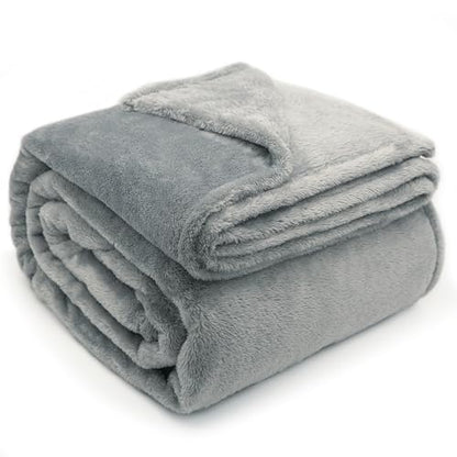 DEZ FURNISHINGS Ultra Soft Plush Fleece Throw Blanket, Double Sided Cozy Thick Warm Blanket for Sofa & Bed, Throw XL (60" x 70"), Light Gray - color: Light Gray, size: Throw XL (60" x 70")