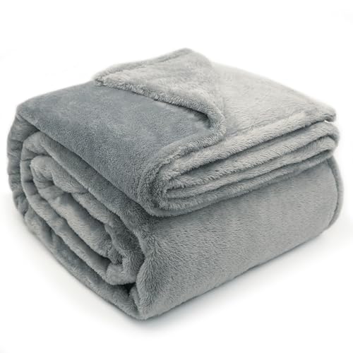 DEZ FURNISHINGS Ultra Soft Plush Fleece Throw Blanket, Double Sided Cozy Thick Warm Blanket for Sofa & Bed, Twin (66" x 90"), Light Gray - color: Light Gray, size: Twin (66" x 90")