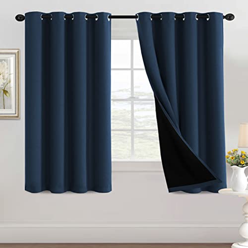 H.VERSAILTEX 100% Blackout Curtains Thermal Insulated Full Blackout Grommet Curtains for Living Room Energy Efficiency Window Drapes for Bedroom with Black Liners (1 Panel, 52x63 inch, Navy) - color: Blackout Navy, size: 52"W x 63"L (Pack of 1)