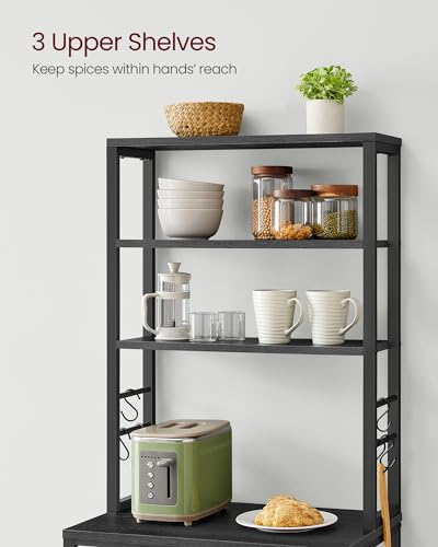 VASAGLE Coffee Bar, 23.6 Inches 6-Tier Baker's Rack with 6 Hooks | Industrial Microwave Stand, 15.8 x 23.6 x 65.8 Inches, Charcoal Gray and Ink Black, BARNET Collection UKKS024B22 - color: Charcoal Gray + Ink Black, size: 23.6"W, style: No Power Outlet