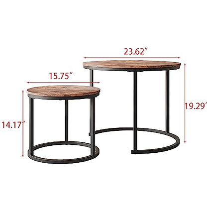 HOJINLINERO Round Nesting Coffee Table Set of 2,Small Coffee Table,Brown | Center Table for Living Room,Small Apartment,Small Space,Stacking Side Tables,Sturdy Easy Assembly,Rustic Brown Wood Tabletop - color: Brown, size: Small