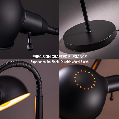 O'Bright Adjustable Floor Lamp with Flexible Gooseneck and Rotatable Shade, E26 Socket, 10-Inch Base - Ideal for Reading, Bedside, Living Room, Black - color: Black