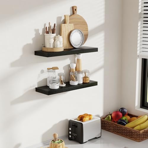 Acovy 24 Inch Floating Shelves, 8 Inch Deep Floating Shelves for Wall, Hanging Shelf with Invisible Brackets, Deep Shelves for Bathroom, Bedroom, Living Room, Black, Set of 2 - color: Black, size: 8"Wx24"L-2pcs