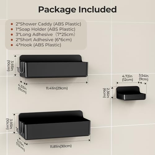 Orimade Shower Caddy 3-Pack, No-Drill Adhesive Shelves with 4 Hooks for Bathroom, Rustproof ABS Plastic Storage Organizer Set, Black - color: Black, size: 3 Tier