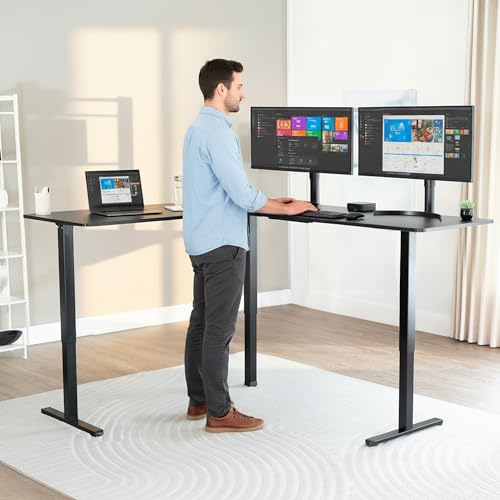 VIVO Black 75 x 63 in Corner Standing Desk, DESK-E3CTB-75 | Electric, Holds 225 lbs, Large Reversible L-Shaped Table, Sit Stand Height Adjustable, Memory Presets, Black Frame - color: Black Top / Black Frame, size: 75 x 63