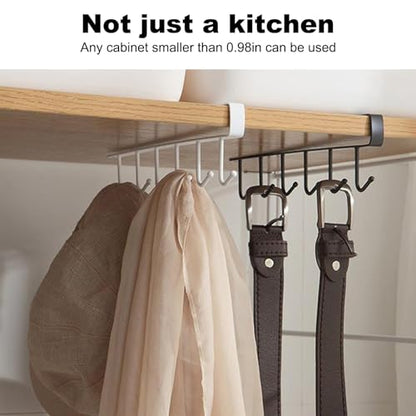 Coffee Mug Holder Under Cabinet, Clip-On No-Drill Coffee Cup Hooks, Self Adhesive Mug Holder Rack for Kitchen, Closet, Bathroom, Black, 6 Hooks - color: Black, size: 6 Hooks