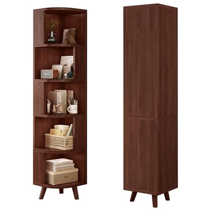 5-Tier Corner Bookshelf, Modern Corner Shelf, Freestanding Bookcase Corner Cabinet Storage Display Shelf Organizer for Living Room Home Office Bedroom Kitchen
