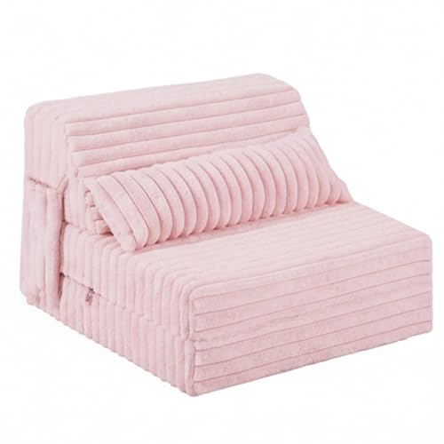 Folding Sofa Bed - 4-Fold Convertible Sleeper Chair with Corduroy Cover and Rectangular Pillow, Floor Sofa Mattress for Adults, Single Size, Pink - color: Corduroy Pink, size: Single Size